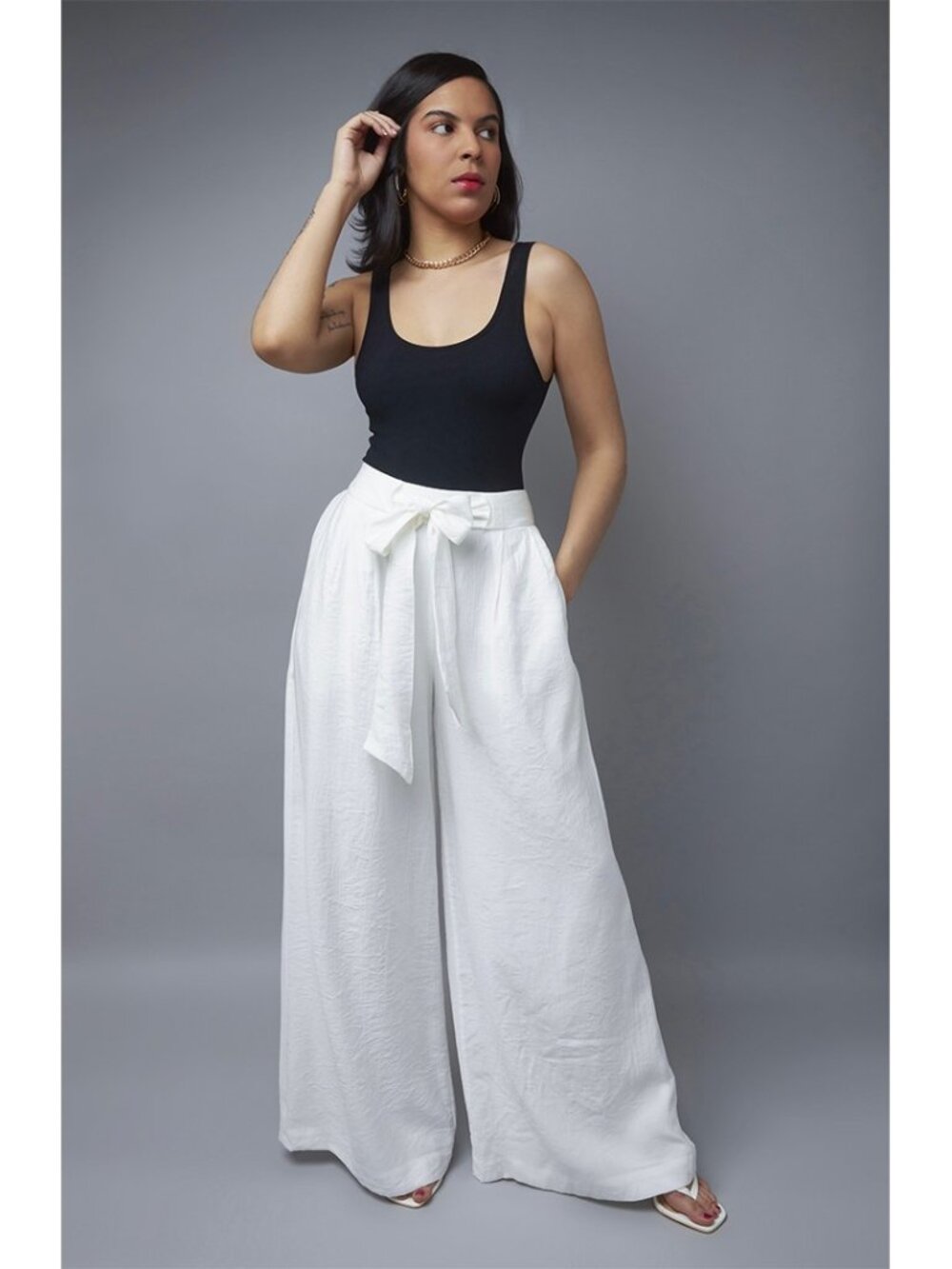 White Wide-Leg Palazzo Pants